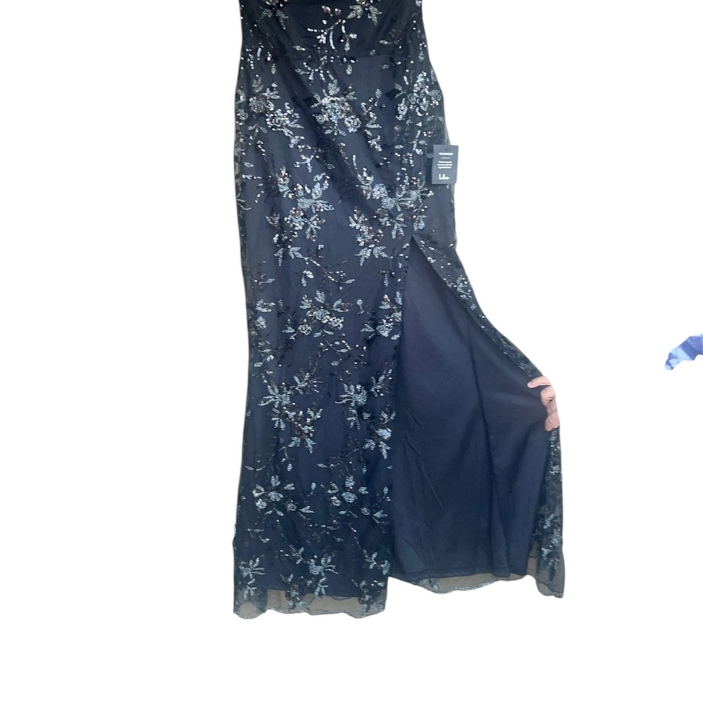 Lulu's Black Strapless Floral Lace Gown with Thigh Slit - Picture 6 of 7